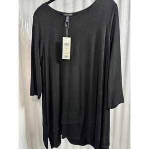 NWT Women Eileen Fisher Black Stretch Viscose Jersey Tunic Shirt S/P 3/4 sleeve